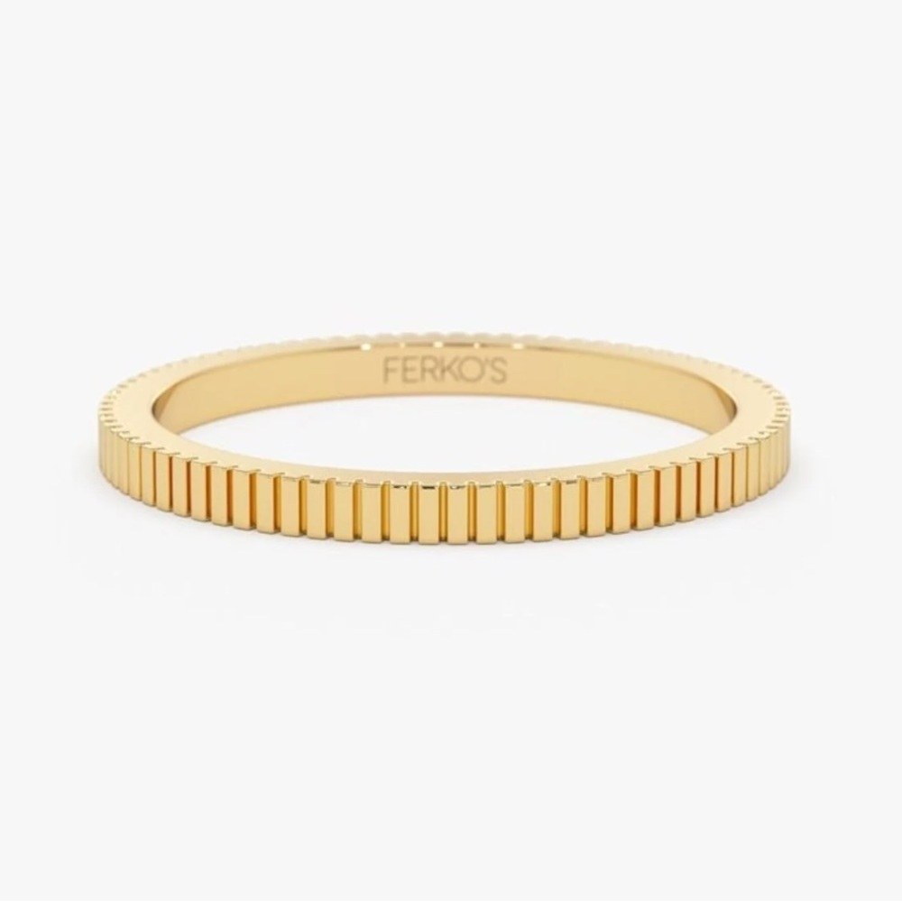 Ferkos 14K Solid Gold 1.5mm Ribbed Ring